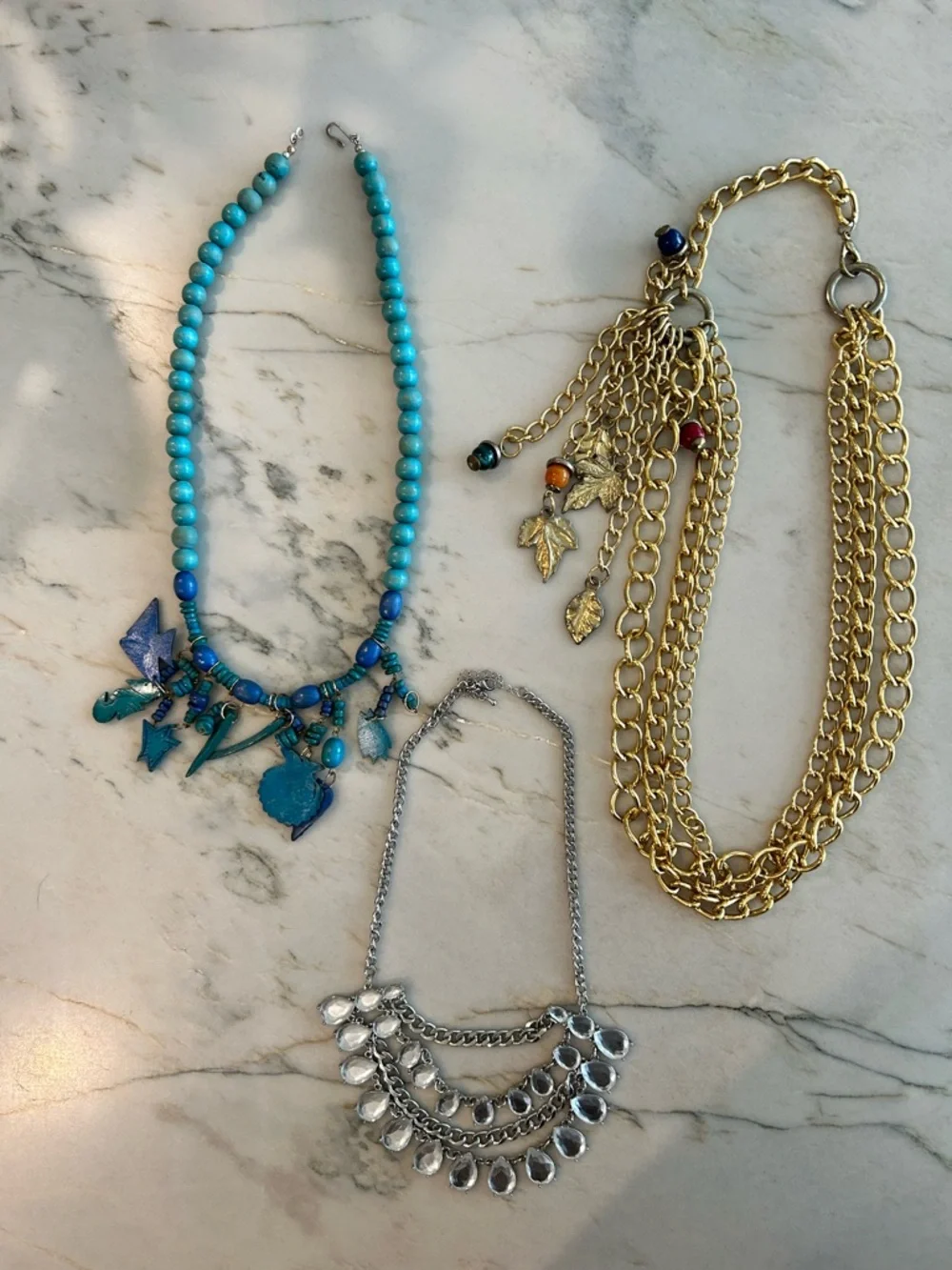 Turquoise Beaded Charm Necklace - Blue Statement‎ Jewelry